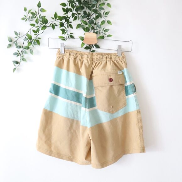 Katin Boys' Mesh Lined Swimming Trunks Shorts Small Tan & Blue Striped - Picture 2 of 4